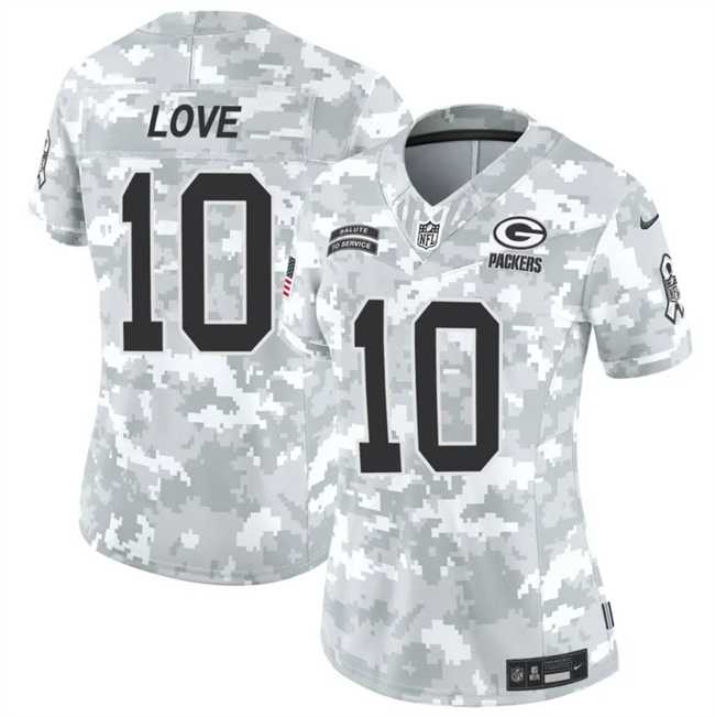 Women%27s Green Bay Packers #10 Jordan Love 2024 F.U.S.E Arctic Camo Salute To Service Limited Stitched Jersey Dzhi